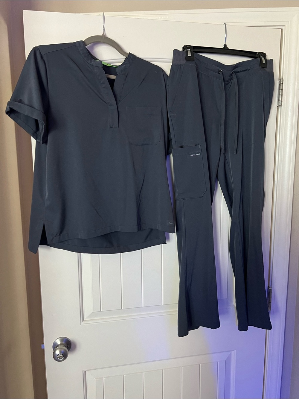 Healing Hands Grey Scrub Set Women's Scrub Top and Drawstring Straight Leg Scrub